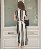 ひざ丈ドレス 新作 かわいい ドレス ストラップ柄 非対称 MY2-ZED888729B