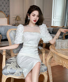 【ホワイト＆ブラック】ドレス ひざ丈ドレス 新作 かわいい キラキラ肌見せ MY2-JY50106