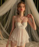 2色 刺繡 ベビードール  ルームウエア パジャマ 透け感 MY8-EFE16623