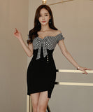 【2色】ミニドレス キャバドレス リボン チェック柄 新作 脚長効果 かわいい MY2-MLS3970A