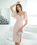 ミニドレス ドレス ひざ丈ドレス 新作 レース袖 高見え パーティー MY2-ZED886643BH506