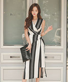 ひざ丈ドレス 新作 かわいい ドレス ストラップ柄 非対称 MY2-ZED888729B