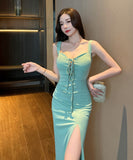 ロングドレス 谷間魅せ セクシー 3色 脚長効果 MY2-YM9146