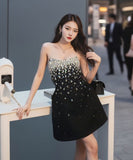 ミニドレス パーティードレス キラキラ かわいい ノーショルダー セクシー MY2-CJ-L4004