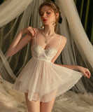 2色 刺繡 ベビードール  ルームウエア パジャマ 透け感 MY8-EFE16623