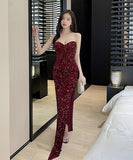 【2色】ロングドレス キャバドレス Party キラキラ ベアトップ セクシー 宴会 XH2-YM9126