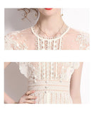 ひざ丈ドレス 刺繡 かわいい ゴージャス 高見え 透け感 レース MY2-ZY-9065-701