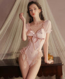 ランジェリー セクシー 透け感レースボディスーツ スコスプレ ウサギ耳ボディスーツセット しっぽ付き KS2-GRG5258