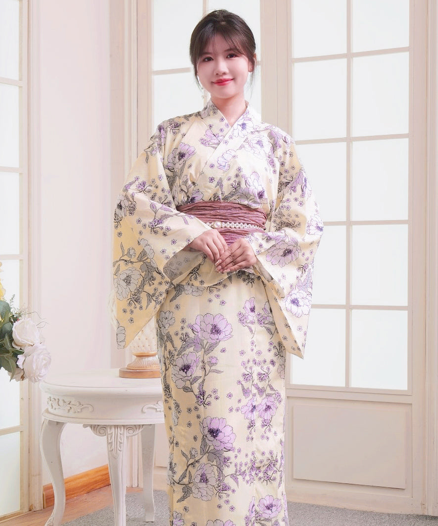 【日本翌日発送】新作浴衣【ひだまりの花×梅鼠】 セパレート 二部式 浴衣 上下セット 巻きタイプ 兵児帯 大人 レディース YKT-EBS-003