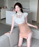 ミニドレス 高見え 新作 かわいい レース フリル 肌見せ MY2-HYL-X1898