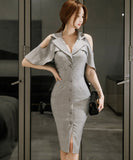 ひざ丈ドレス ドレス 新作 フリル 脚長効果 セクシー MY2-ZED883355BX