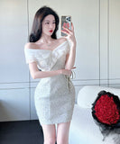 ミニドレス キャバドレス キラキラ セクシー オフショルダー キャバクラ XH2-ZED885334DXH449