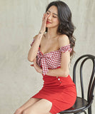 【2色】ミニドレス キャバドレス リボン チェック柄 新作 脚長効果 かわいい MY2-MLS3970A