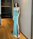 ロングドレス 谷間魅せ セクシー 3色 脚長効果 MY2-YM9146