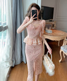 【手作り】新作 かわいい ひざ丈ドレス ドレス レース フリル MY2-JY10406