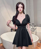 【4色】ミニドレス キャバドレス かわいい Ｖネック 体型カバー 着瘦せ MY2-EMK2311