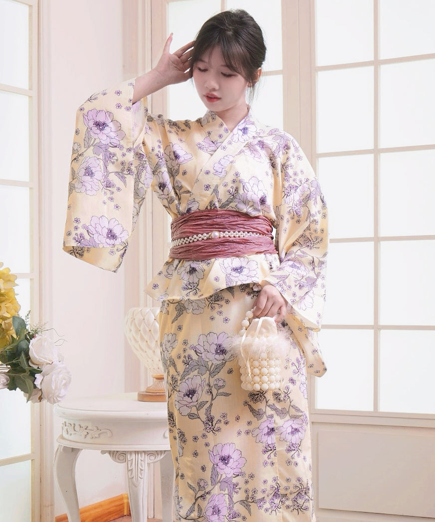 【日本翌日発送】新作浴衣【ひだまりの花×梅鼠】 セパレート 二部式 浴衣 上下セット 巻きタイプ 兵児帯 大人 レディース YKT-EBS-003