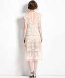 ひざ丈ドレス 刺繡 かわいい ゴージャス 高見え 透け感 レース MY2-ZY-9065-701