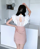 ミニドレス 高見え 新作 かわいい レース フリル 肌見せ MY2-HYL-X1898