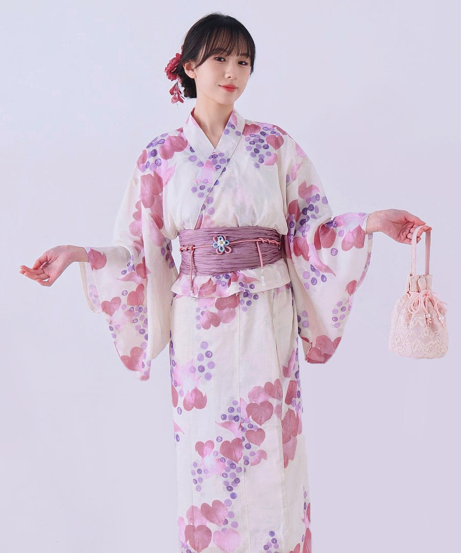 【日本翌日発送】新作浴衣【紫雲の葡萄×梅鼠】 セパレート 二部式 浴衣 上下セット 巻きタイプ 兵児帯 大人 レディース YKT-25E026