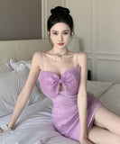 ミニドレス キャバドレス 肌見せ リボン かわいい ピカピカ MY2-EMK1971