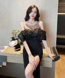 ロングドレス パーティー ドレス 新作 フリル ゴージャス 結婚式 宴会 MY2-YM9145