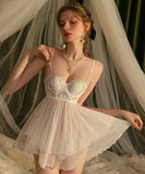 2色 刺繡 ベビードール  ルームウエア パジャマ 透け感 MY8-EFE16623