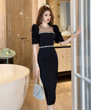 【ホワイト＆ブラック】ドレス ひざ丈ドレス 新作 かわいい キラキラ肌見せ MY2-JY50106