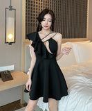 キャバドレス 谷間魅せ フリル ミニドレス 谷間魅せ キラキラ MY2-YM8735