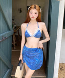 【3点セット】デニムビキニ セクシー 超人気 ホルターネック ストレッチ アップバンド XH7-DP- A31364