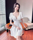 【4色】ミニドレス キャバドレス かわいい Ｖネック 体型カバー 着瘦せ MY2-EMK2311