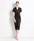 ひざ丈ドレス 新作 ドレス ゴージャス セクシー 高級感 レース MY2-ZY-6928#607