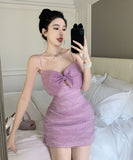 ミニドレス キャバドレス 肌見せ リボン かわいい ピカピカ MY2-EMK1971