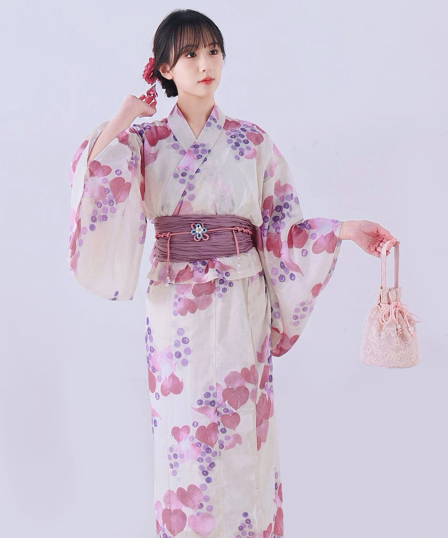 【日本翌日発送】新作浴衣【紫雲の葡萄×梅鼠】 セパレート 二部式 浴衣 上下セット 巻きタイプ 兵児帯 大人 レディース YKT-25E026