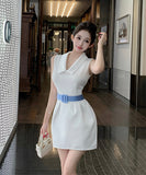 ミニドレス キャバドレス Vネック エレガント 通勤 同伴 着痩せ 気質 大人可愛い XH2-XKD-D445-2308-Jun4