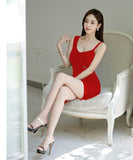 【ブラック・レッド】キャバドレス ミニドレス 非対称 新作 セクシー 脚長効果 MY2-MLS7767