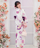 【日本翌日発送】新作浴衣【菊彩の舞×葡萄色】 セパレート 二部式 浴衣 上下セット 巻きタイプ 兵児帯 大人 レディース YKT-25E022