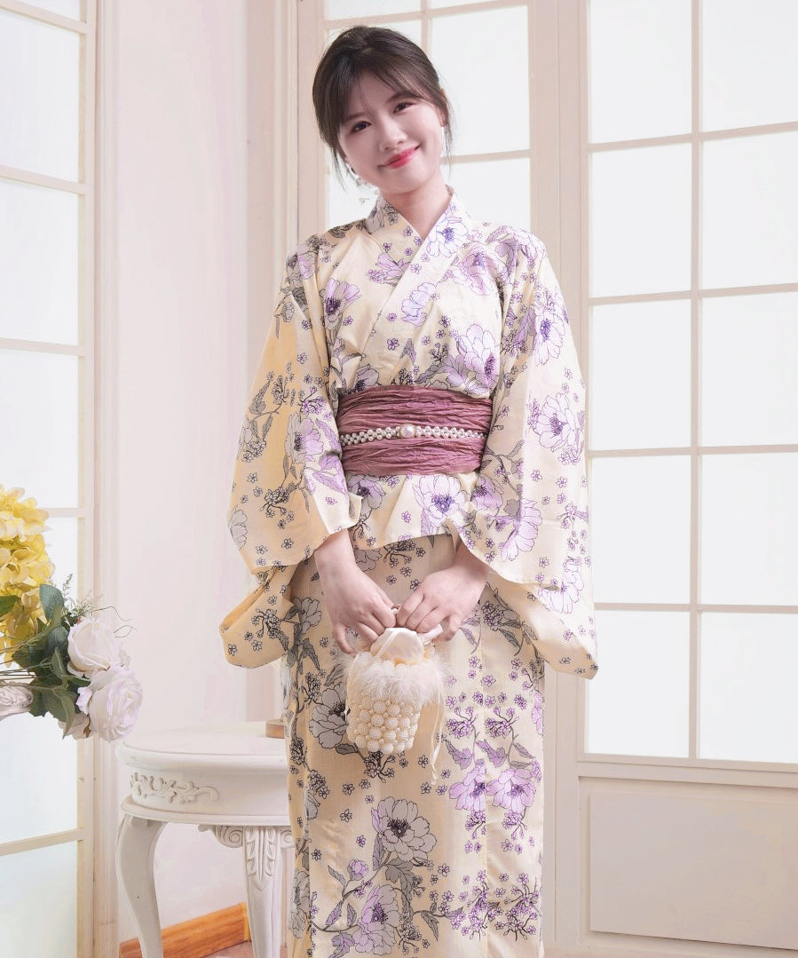 【日本翌日発送】新作浴衣【ひだまりの花×梅鼠】 セパレート 二部式 浴衣 上下セット 巻きタイプ 兵児帯 大人 レディース YKT-EBS-003