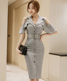 ひざ丈ドレス ドレス 新作 フリル 脚長効果 セクシー MY2-ZED883355BX