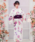 【日本翌日発送】新作浴衣【菊彩の舞×葡萄色】 セパレート 二部式 浴衣 上下セット 巻きタイプ 兵児帯 大人 レディース YKT-25E022