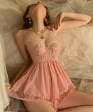 2色 刺繡 ベビードール  ルームウエア パジャマ 透け感 MY8-EFE16623