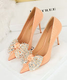 【4色】ハイヒール パンプス パーティー 宴会 リボン ピカピカ かわいい MY5-3391-H9