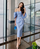 【手作り】ドレス ひざ丈ドレス 新作 かわいい オフショルダー 着瘦せ MY2-JY5173