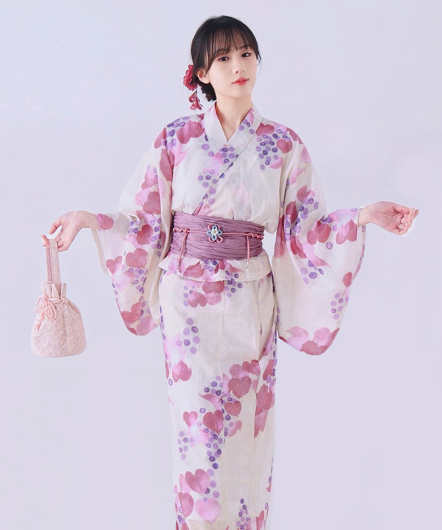 【日本翌日発送】新作浴衣【紫雲の葡萄×梅鼠】 セパレート 二部式 浴衣 上下セット 巻きタイプ 兵児帯 大人 レディース YKT-25E026