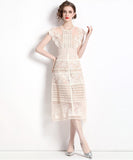 ひざ丈ドレス 刺繡 かわいい ゴージャス 高見え 透け感 レース MY2-ZY-9065-701