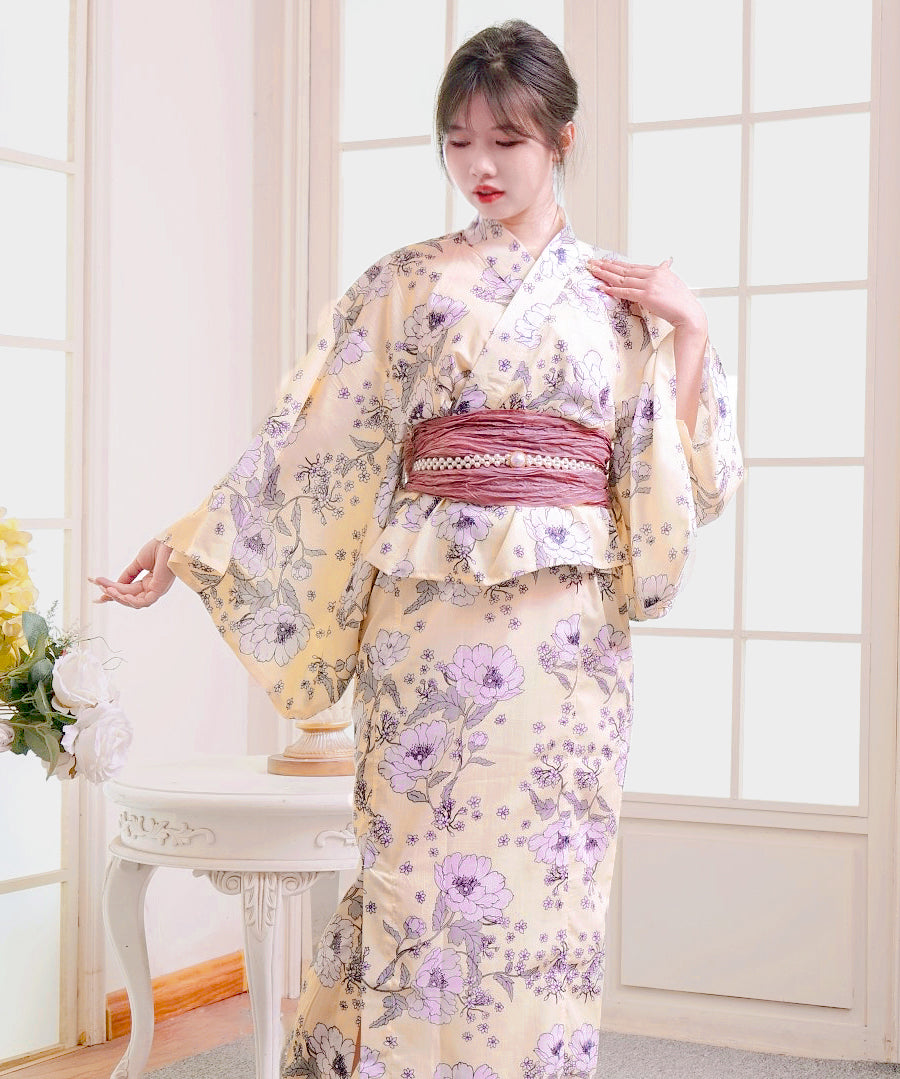 【日本翌日発送】新作浴衣【ひだまりの花×梅鼠】 セパレート 二部式 浴衣 上下セット 巻きタイプ 兵児帯 大人 レディース YKT-EBS-003