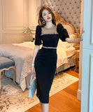 【ホワイト＆ブラック】ドレス ひざ丈ドレス 新作 かわいい キラキラ肌見せ MY2-JY50106