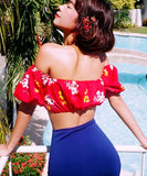 ビキニ 花柄 水着 セクシー 温泉 モノキニ リボン 大人可愛い 着瘦せ XH7-YZM-XF