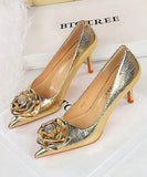 【10cm/7cmヒール】ハイヒール パンプス キラキラ 花 立体感 高見え パーティー 3色 MY5-DS-3391-AH56