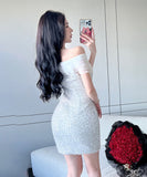 ミニドレス キャバドレス キラキラ セクシー オフショルダー キャバクラ XH2-ZED885334DXH449